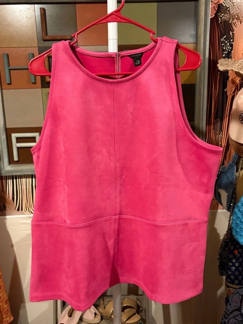 Ann Taylor Hot Pink Faux Suede Top Sz XL
